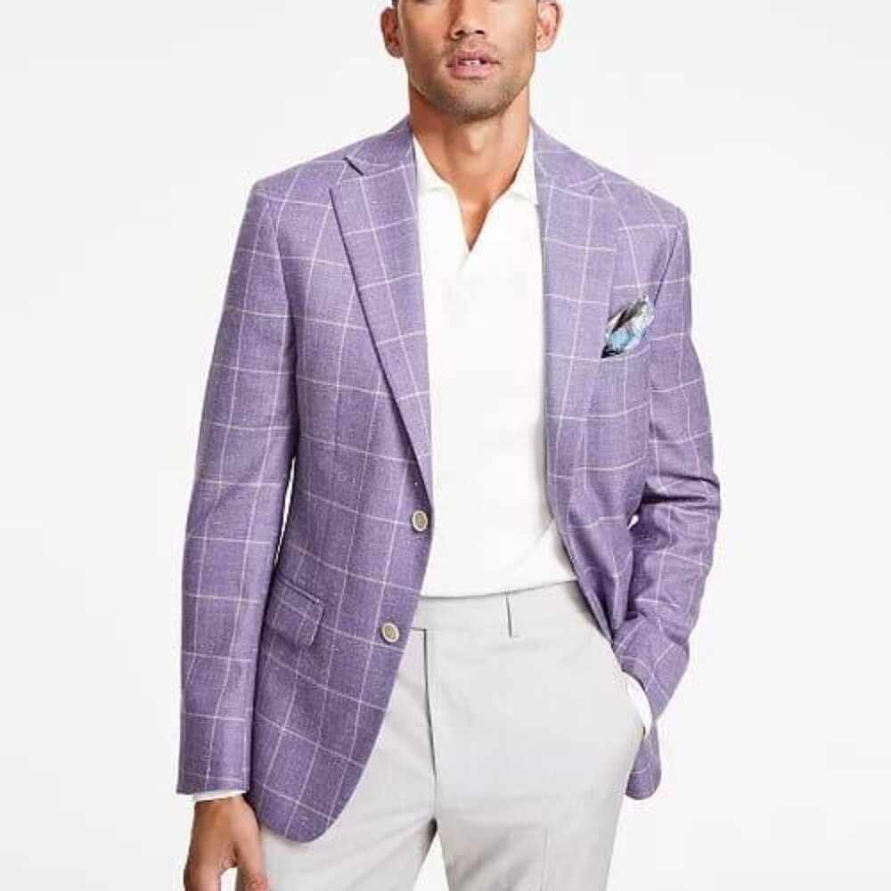 Tallia Men's Slim-Fit Windowpane Wool-Blend Sport Coat